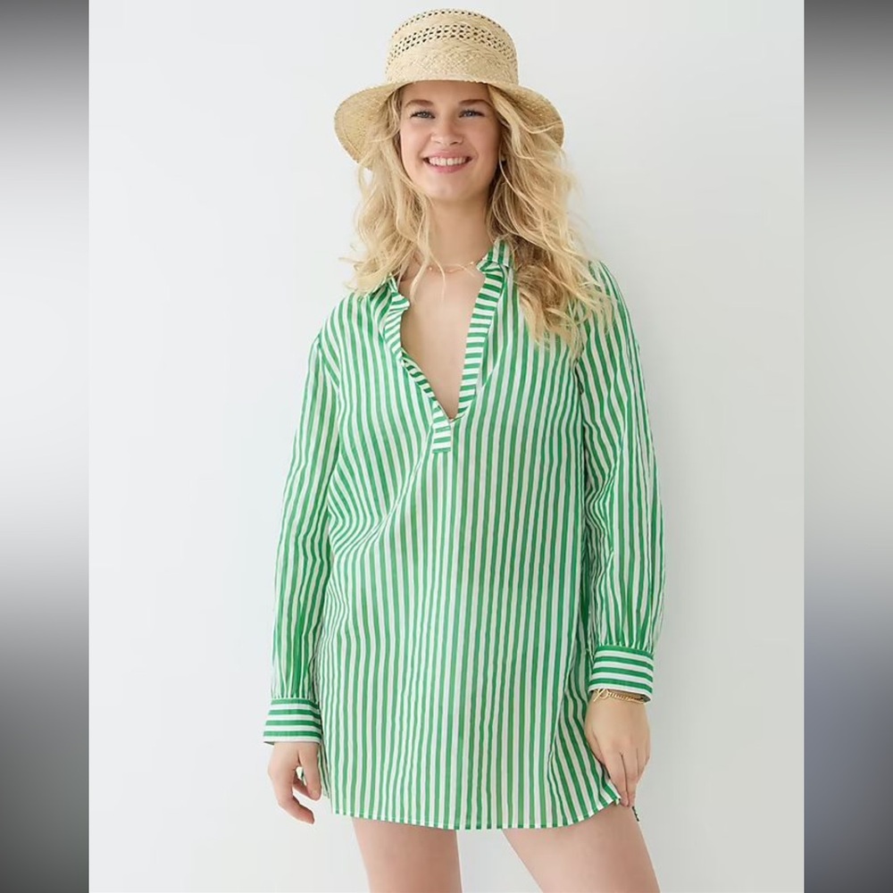 J. Crew Cotton voile tunic cover-up with side ties in stripe